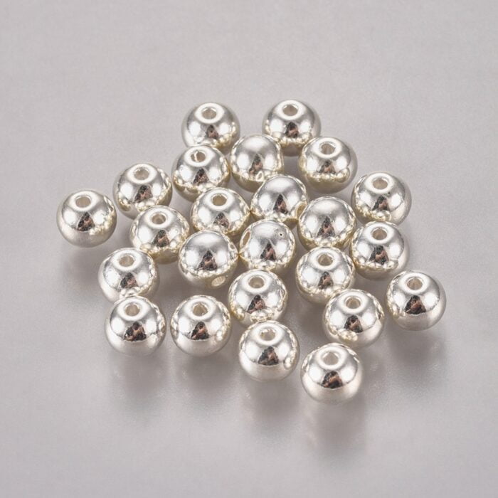 Polished Shinny Round Silver Metal Beads - (6mm) M15