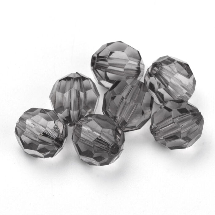 Grey Round Faceted Acrylic Beads