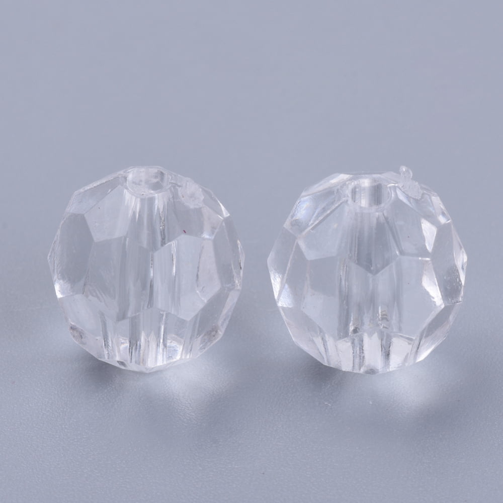 Grey Round Faceted Acrylic Beads