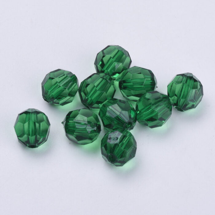 Dark Green Round Faceted Acrylic Beads