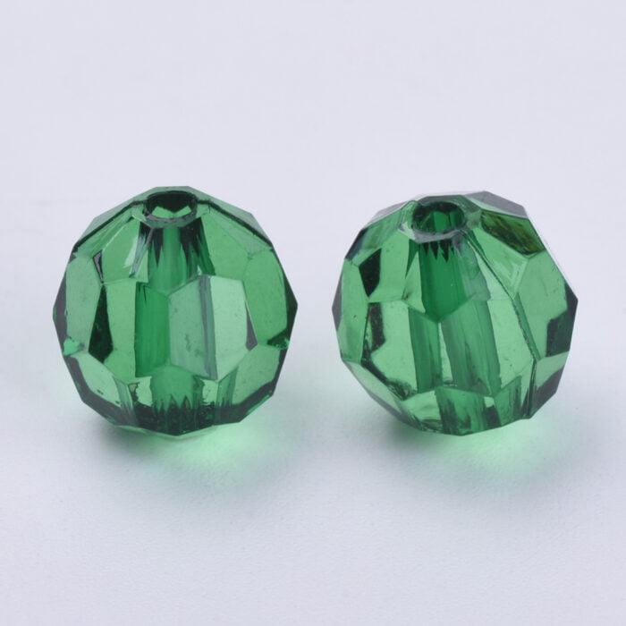 Dark Green Round Faceted Acrylic Beads