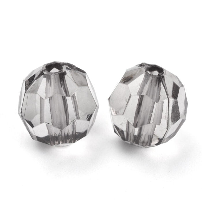 Grey Round Faceted Acrylic Beads