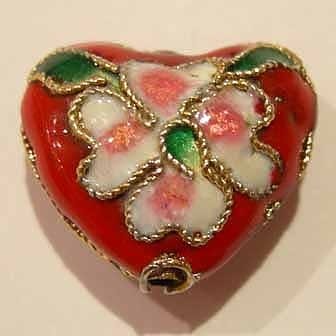 Red Cloisonne Heart Beads
