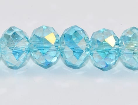 Sparkly Light Turquoise Crystal Rondelle Glass Beads - (8mmX6mm)