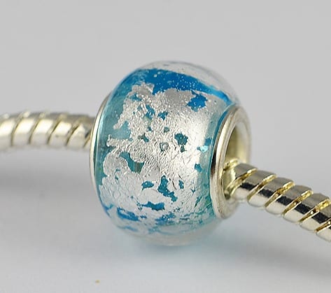 Turquoise Designer Choice Silver Foil Glass European Bead - A1