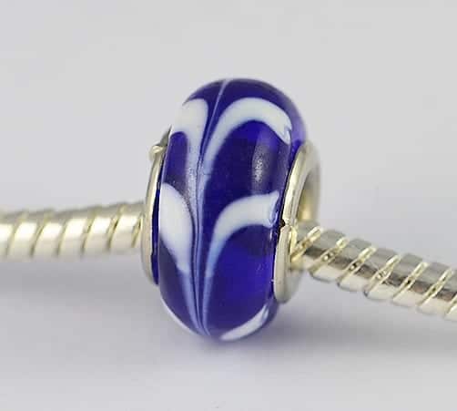 Dark Blue Petals Pattern European Glass Bead - T1