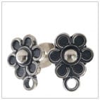 Sterling silver earring stud with flower design in antique finish, 12mm length