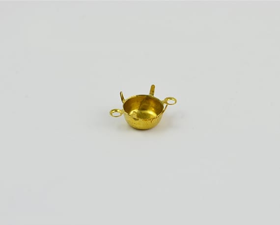 1 Round Gold Metal Cabochon Connector Setting - (8mm)