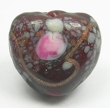 Stunning Maroon Heart Shape Silver Foil Glass Beads
