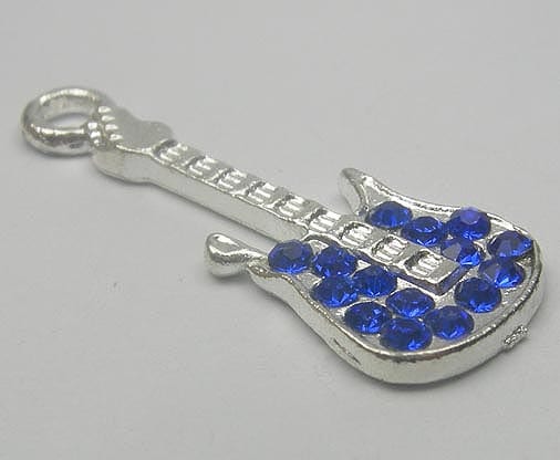 One Blue Crystal Studded Stunning Metal Bead - (30mmx11mm)