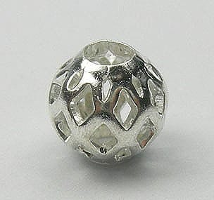 6mm silver mesh bead with filigree pattern, round metal spacer bead for jewellery making