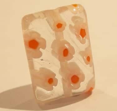 Red White Millefiori Rectangular Bead
