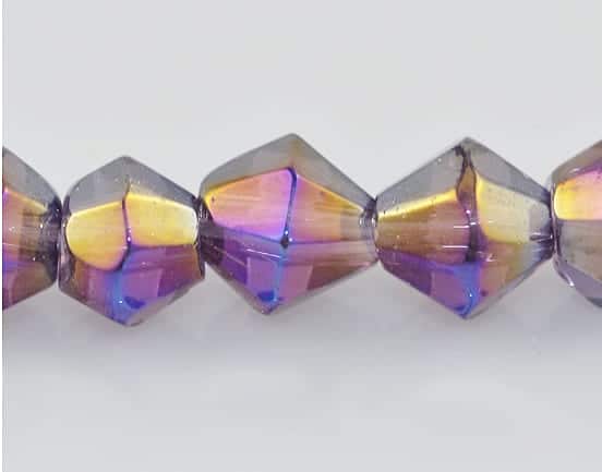 20 Czech 'AB' Bicone Amethyst Electro Plated Glass Bead - (4mm)