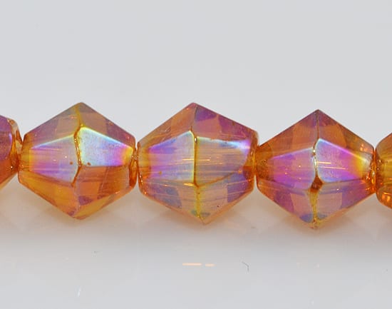 10 Czech 'AB' Bicone Topaz Electro Plated Glass Bead - (6mm)
