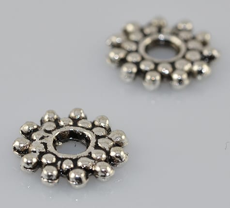 Round Floral Flat Silver Metal Spacer Beads (10mm) - M20