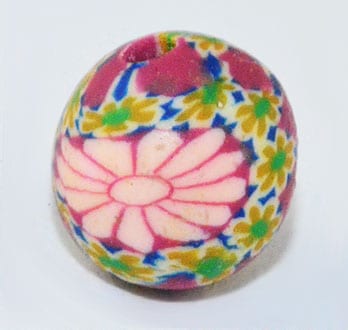 Pink Floral Round Fimo Bead
