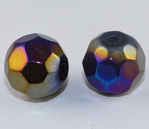 10 Round Czech 'AB' Black & Grey Electro Plated Bead - (10mm)