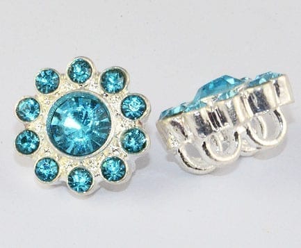 Turquoise Floral Grade 'A' Rhinestone Silver Bead - (12mm)