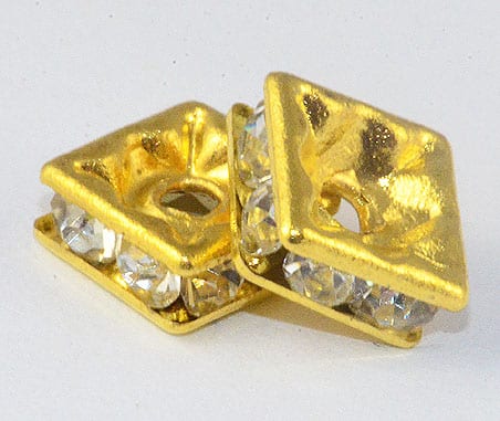 Clear Square Rhinestone Gold Metal Bead