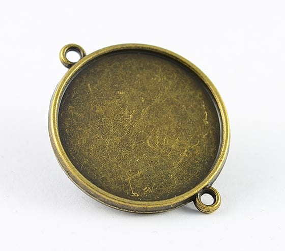 2 Round Bronze Metal Bezel Connector Cabochon Setting - (34mm)