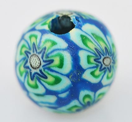 Dark Blue Floral Round Fimo Beads