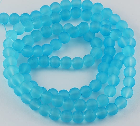 50 Turquoise Round Frosted Glass Beads - (8mm)