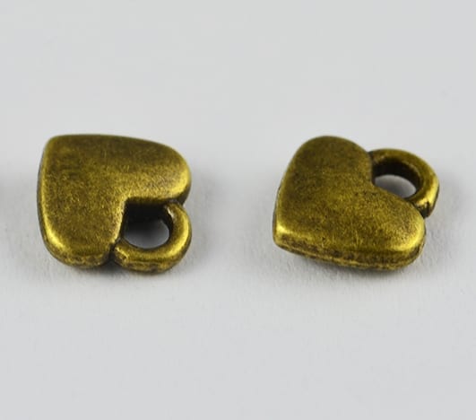 10 Modern Love Heart Shaped Metal Bronze Charm Beads - (7mm) - M14