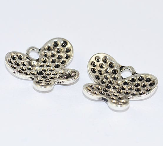 2 Butterflies Antique Silver Metal Charm Pendant - 18mmx20mm M10