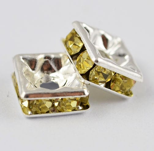 Light Topaz Square Rhinestone Silver Bead - (6mmx2.5mm)