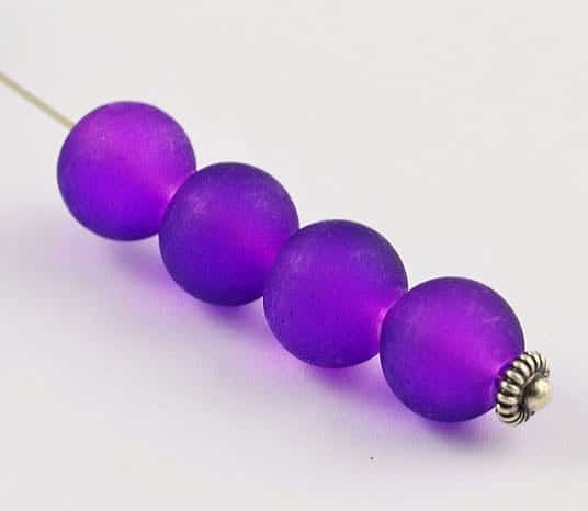 10 Bright Purple Round Frosted Glass Beads - (8mm)