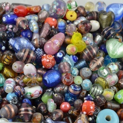 designer glass beads mix featuring colourful lampwork and foil pieces jewellery making
