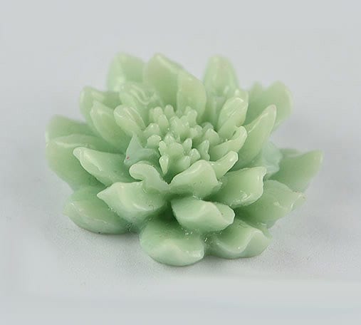 1 Flower Pastel Mint Green Round Resin Glue On Cabochon - 22mm