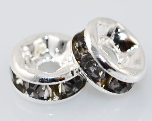 All New Grey Rondelle Silver Rhinestone Bead - (6mm)