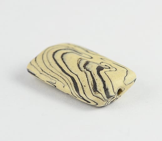 Cream & Black Handmade Rectangle Porcelain Bead - (28mm)