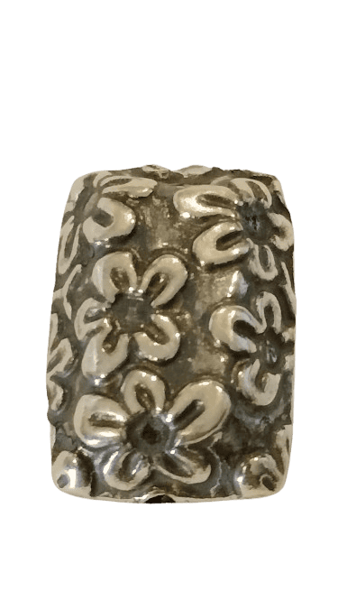 Floral Sterling Silver Rectangular Bead