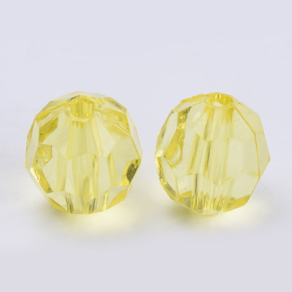 Yellow Round Faceted Acrylic Beads