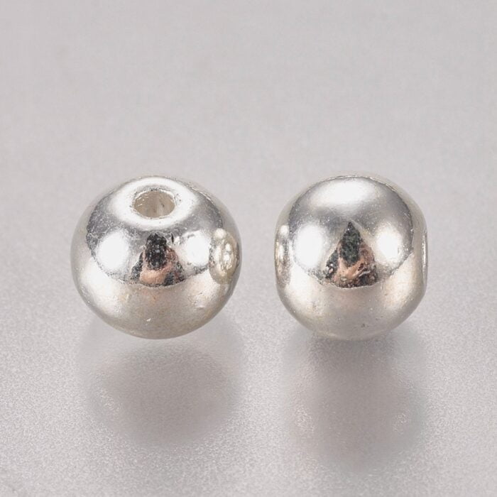 Polished Shinny Round Silver Metal Beads - (6mm) M15 - Image 2
