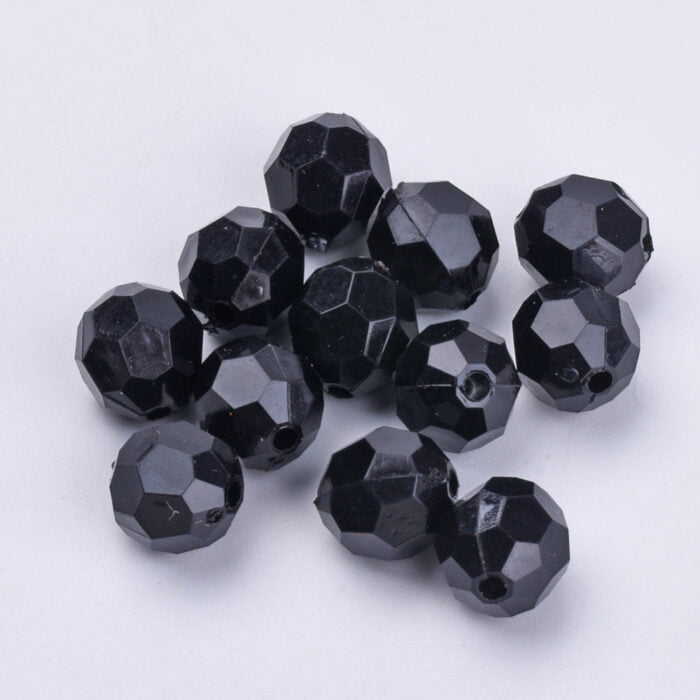 Black Round Faceted Acrylic Beads