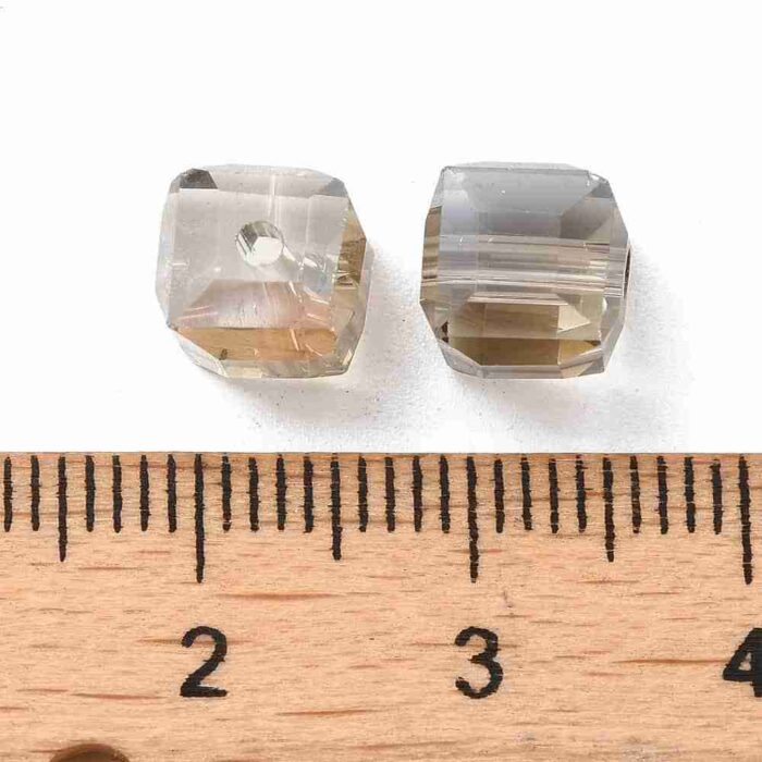 Electroplated Tan Square Glass Beads