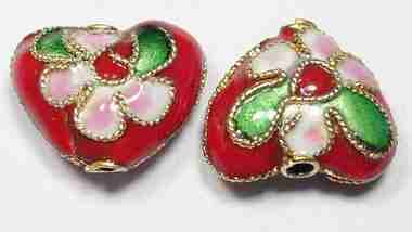 Red Cloisonne Heart Beads
