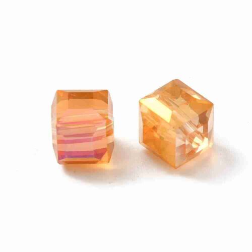 Electroplated Orange Square Glass Beads