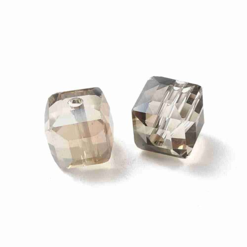 Electroplated Tan Square Glass Beads