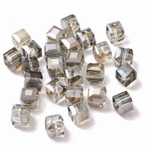 Electroplated Tan Square Glass Beads
