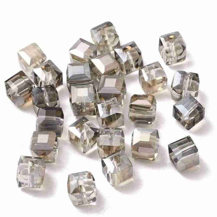Electroplated Tan Square Glass Beads