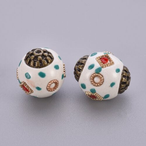 White Antique Bronze Alloy Kashmiri Bead