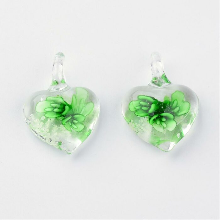 Green Murano Floral Heart Pendant