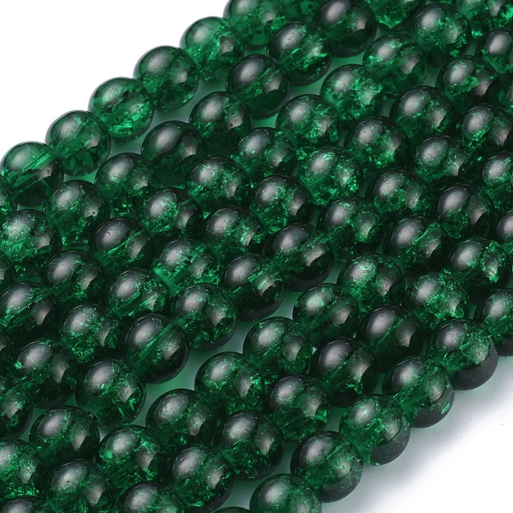 Dark Green Crackle Glass Beads