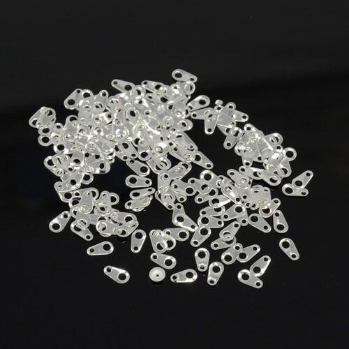 Silver brass chain tabs flat oval body two punched holes bright silver plated finish bulk pile jewellery making Australia