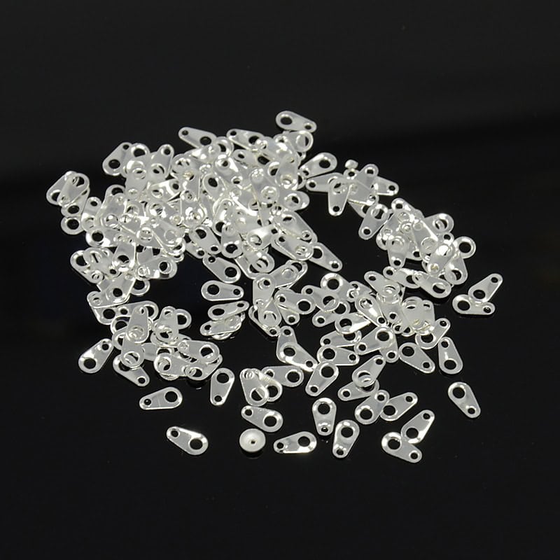 Silver brass chain tabs flat oval body two punched holes bright silver plated finish bulk pile jewellery making Australia