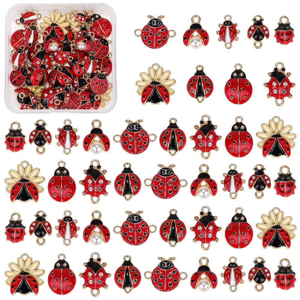DIY ladybug jewellery finding kit mixed enamel ladybug charms red black gold rhinestone pearl daisy styles jewellery making Australia